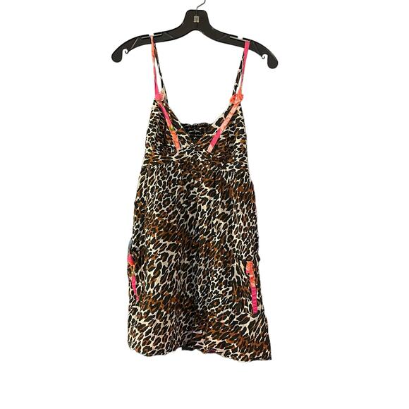Betsey Johnson Animal Print Nighty Woman's Medium Pink Trim Slip Dress - Picture 1 of 8